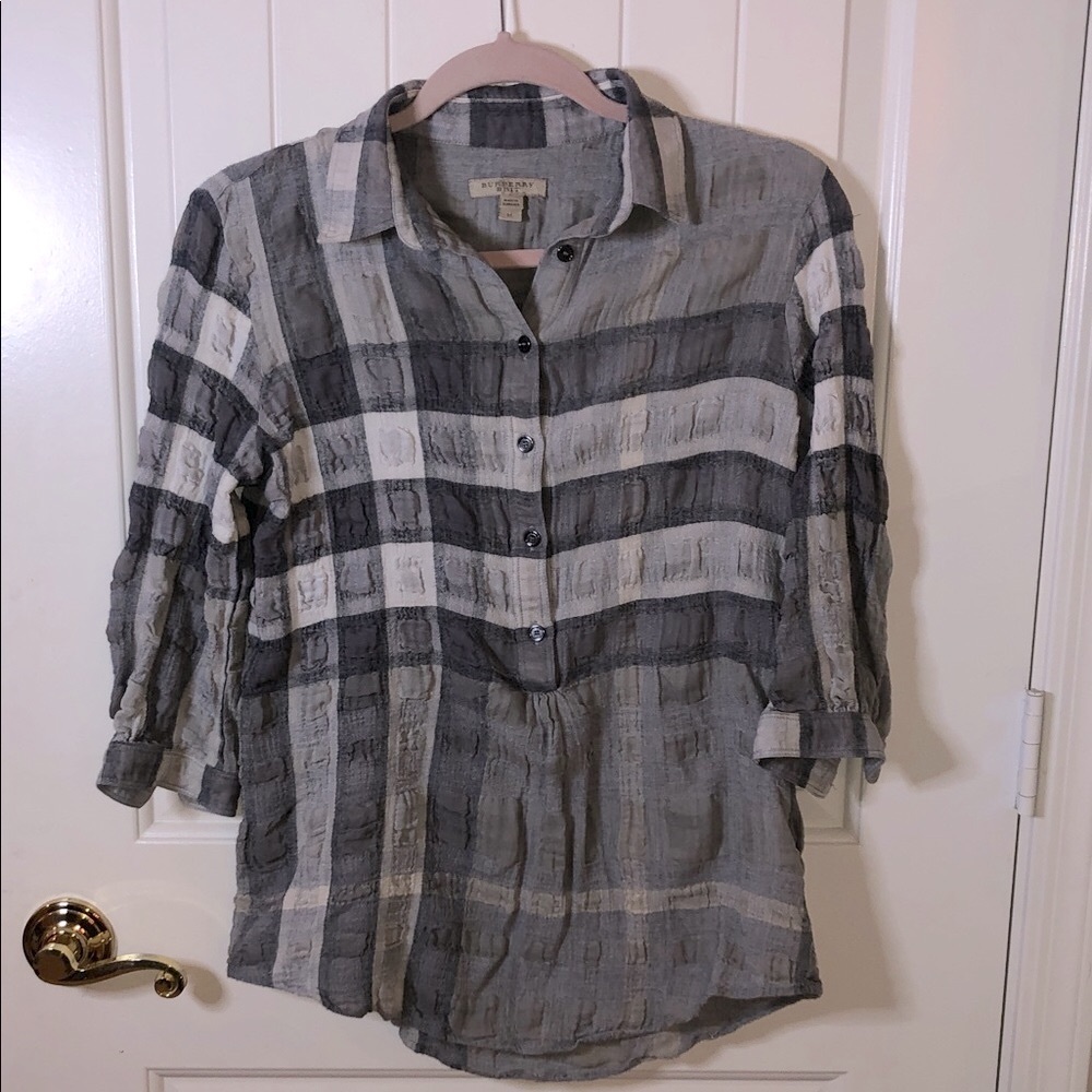 Burberry Gray and Off Gray Plaid Shirt